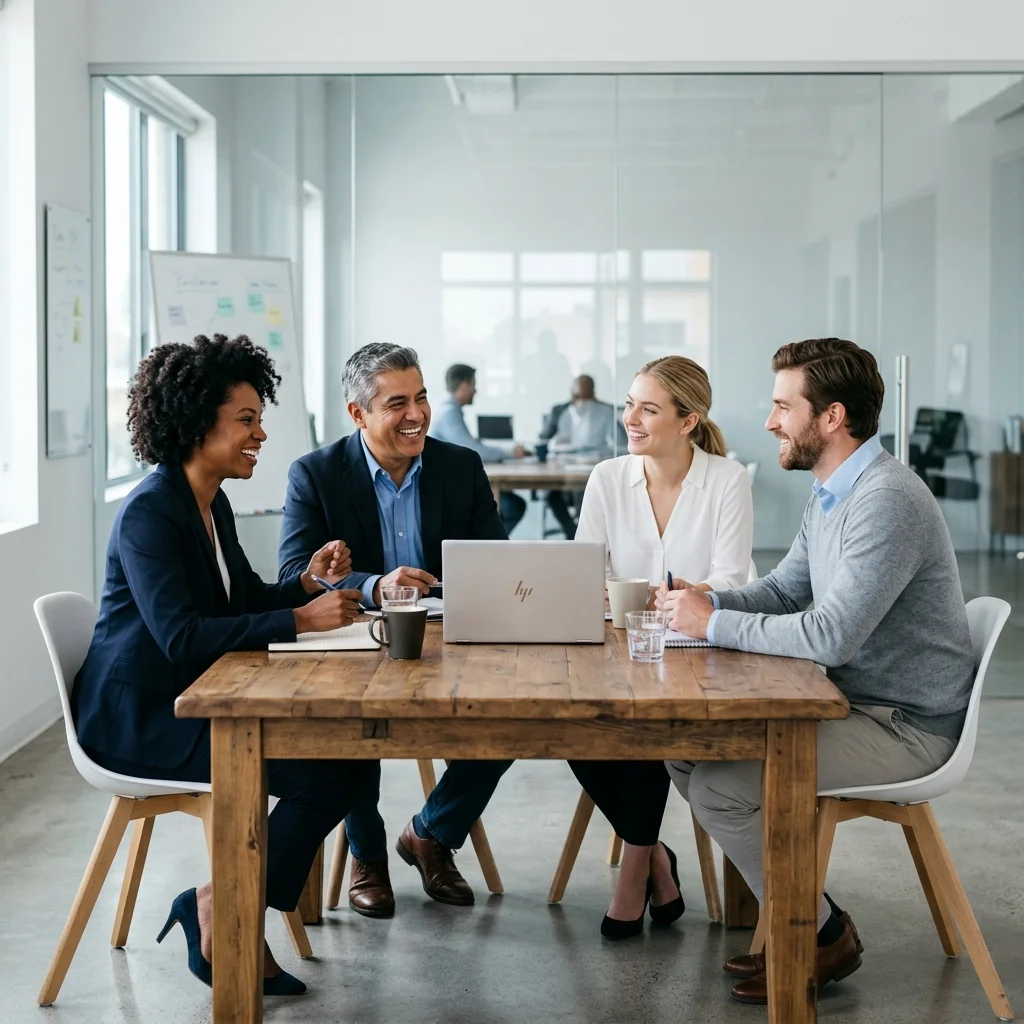 Next Edge Consulting professional team collaborating in a bright corporate meeting room